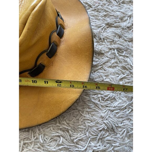 Mens Outback Hat Woven Embossed Tan Hard Leather Cowboy Black Australian - Picture 10 of 13